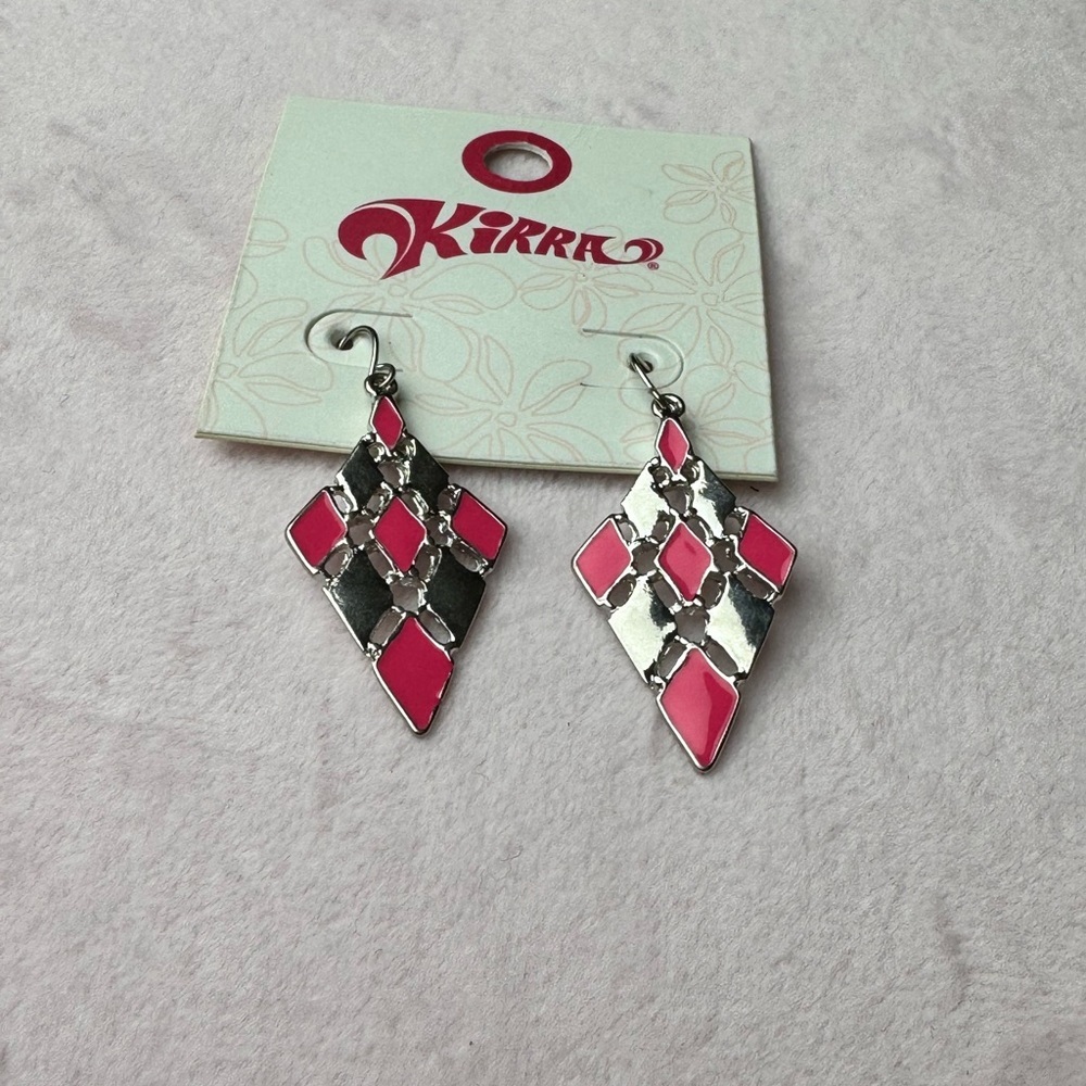 Kirra Pink & Silver Diamond-Shaped Drop Earrings – NWT, Y2K Earrings - Picture 2 of 3